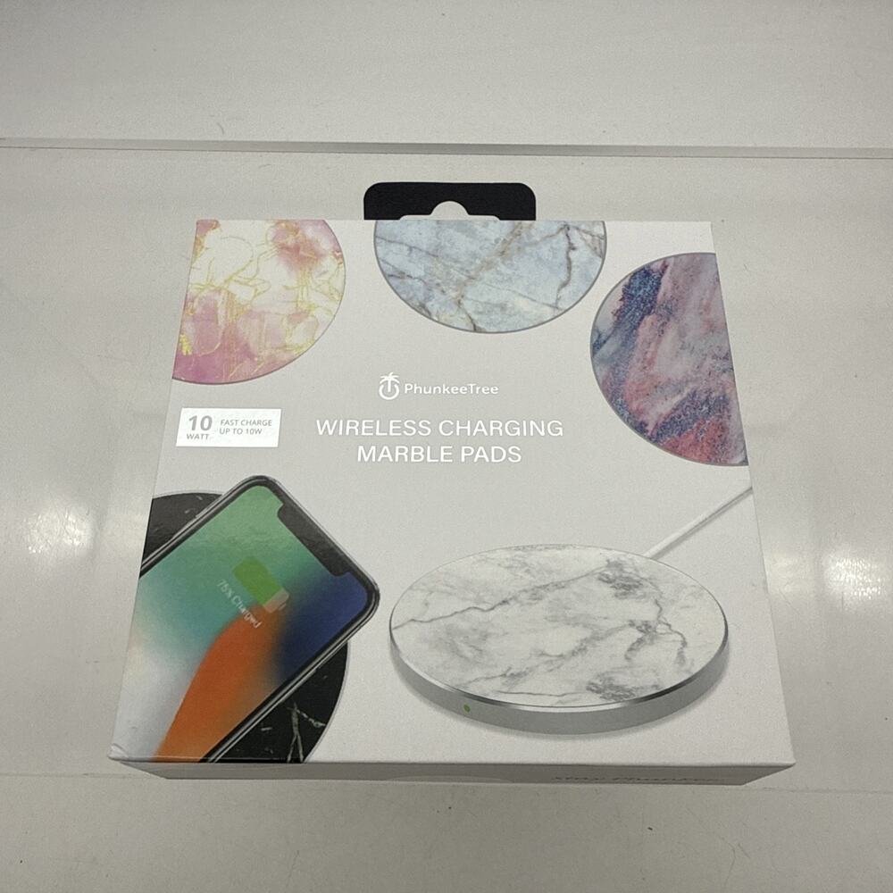 PHUNKEE TREE WIRELESS CHARGING PADS Fast Charge 10 WATT NEW Sealed White Marble
